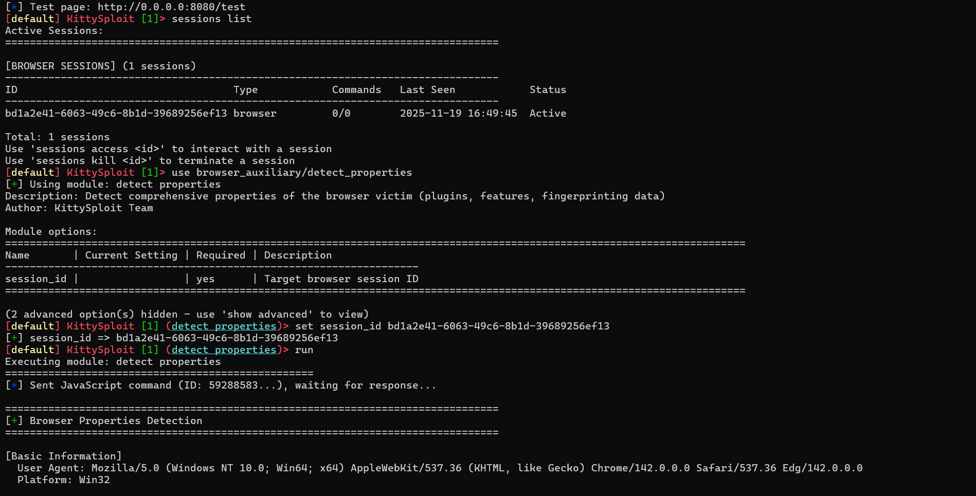KittySploit Framework Terminal